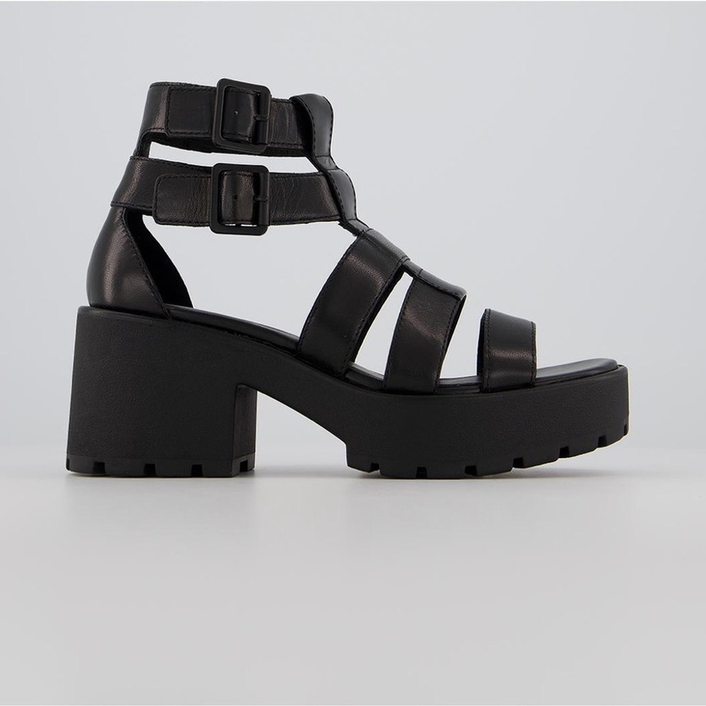 Chunky Black Leather Gladiator Sandal - Women's